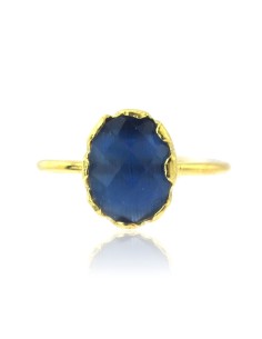 MRIO Classic Adjustable Ring Silver Gold Blue Stone