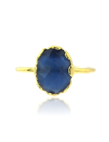 MRIO Classic Adjustable Ring Silver Gold Blue Stone