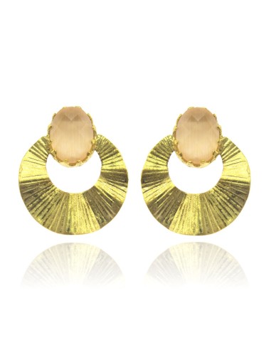 MRIO Inca Rising Sun Earrings Silver Gold Green Stone